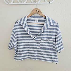 By Together Blue and White Striped Short Sleeve Crop Tee